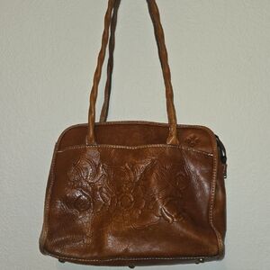 Patricia Nash Tan Floral Leather Shoulder Bag